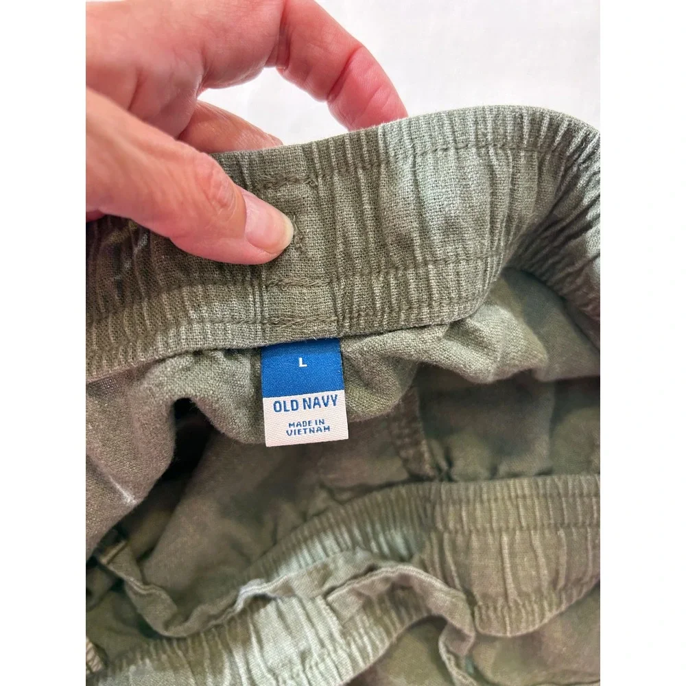 Old Navy Womens Olive Green Linen Blend Pull On Elastic Waist Shorts Size L